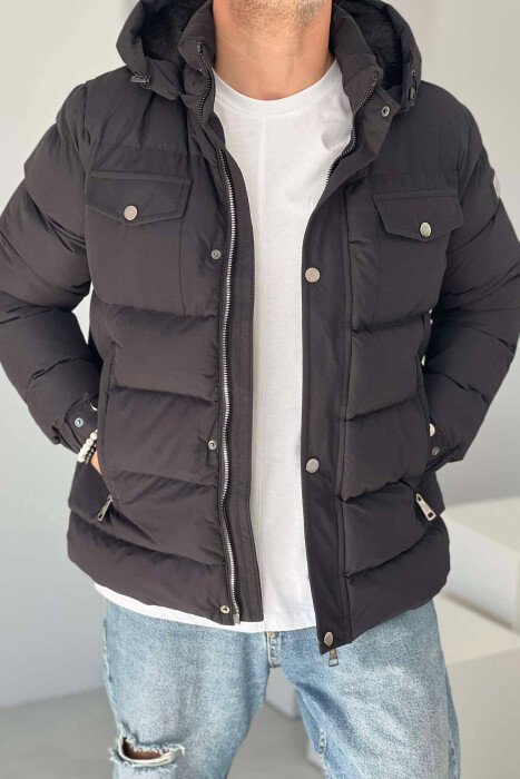 HOODED MEN PUFFER JACKET BLACK/ E ZEZE - KLAUDIO FASHION
