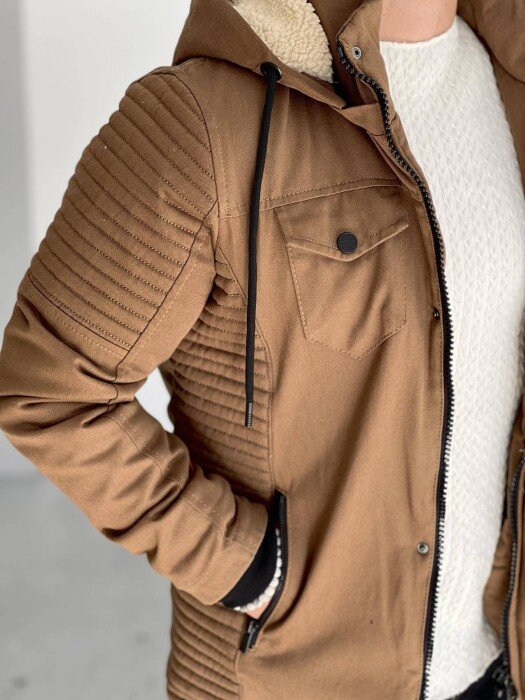 HOODED MEN PUFFER JACKET BROWN/KAFE - 2