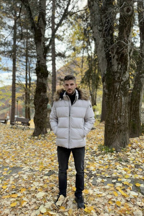 HOODED ONE COLOR MEN PUFFER JACKET LIGHT GREY/GZ - 6