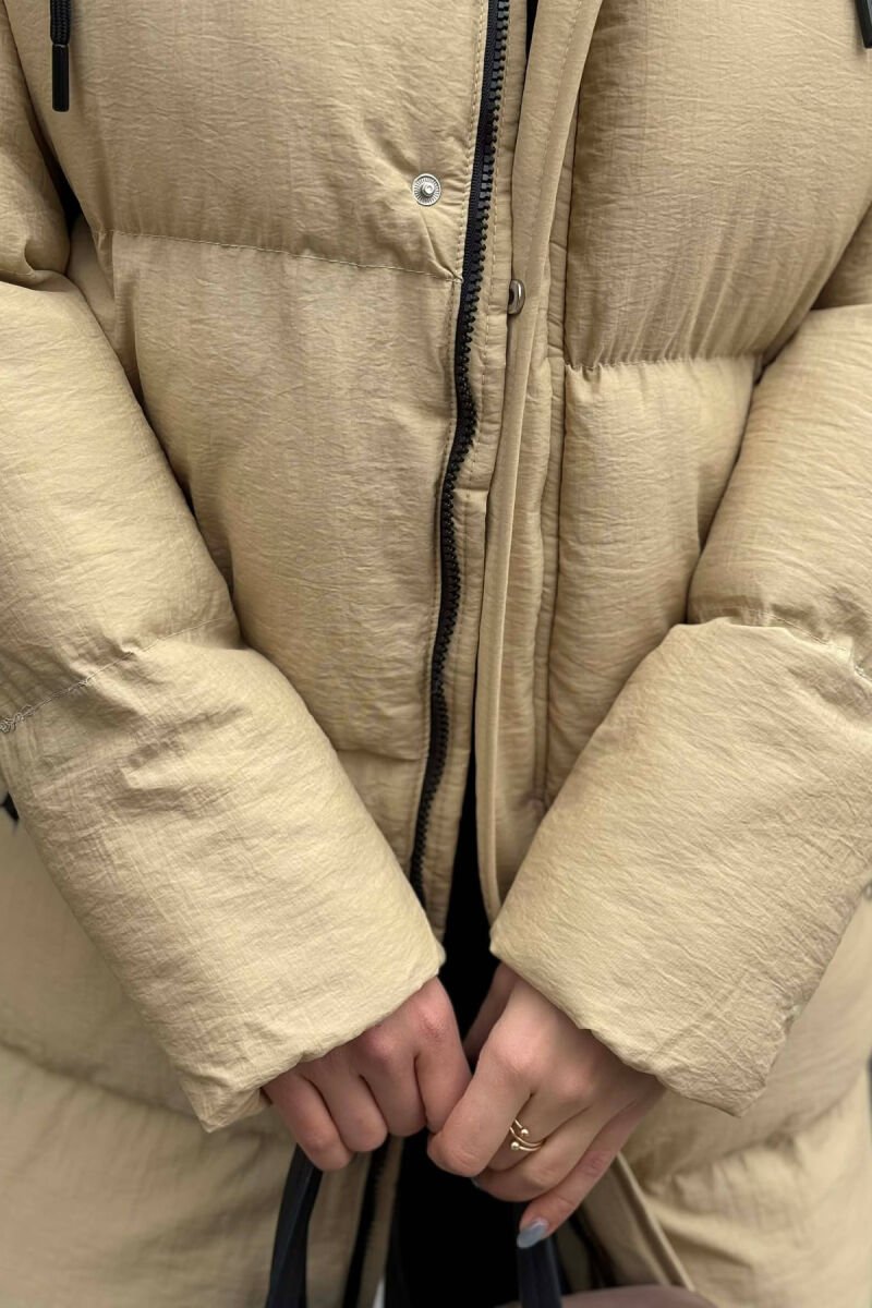 HOODED WOMEN PUFFER JACKET BEIGE/BEZHE - 5