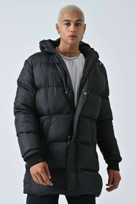 HOODED MEN PUFFER JACKET BLACK/ E ZEZE - KLAUDIO FASHION