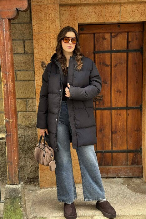 HOODED WOMEN PUFFER JACKET BLACK/ E ZEZE 