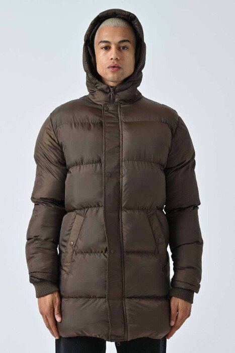 HOODED MEN PUFFER JACKET BROWN/KAFE - KLAUDIO FASHION