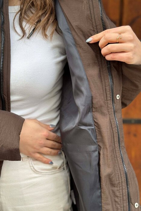HOODED WOMEN PUFFER JACKET BROWN/KAFE - 5