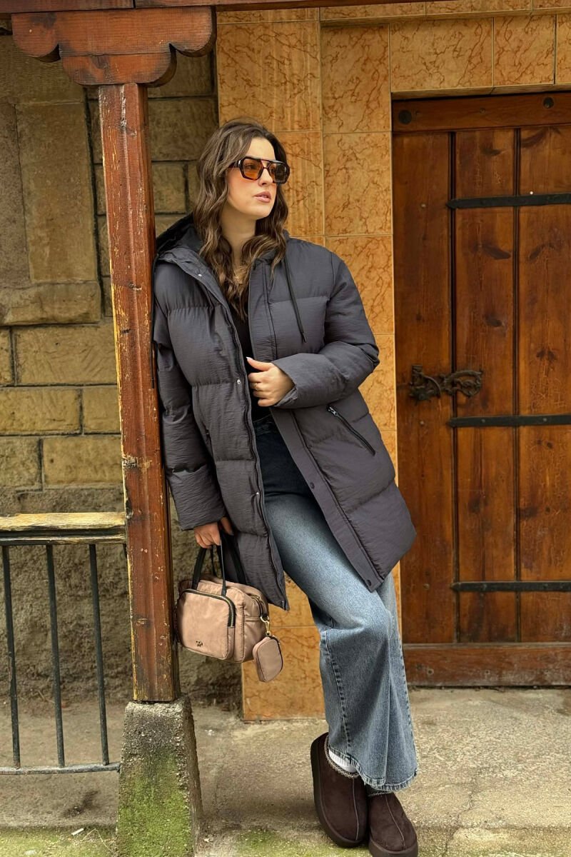 HOODED WOMEN PUFFER JACKET DARK GREY/GEE - 1