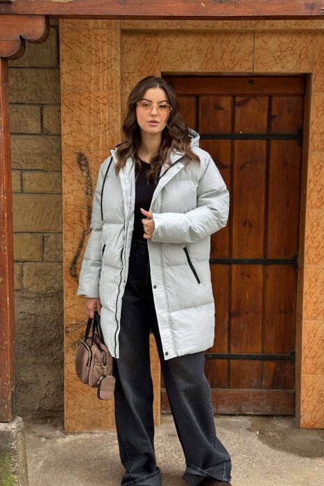 HOODED WOMEN PUFFER JACKET LIGHT GREY/GZ - 1