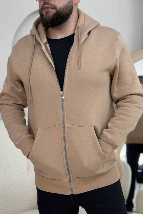 HOODED ONE COLOR MEN JACKET BEIGE/BEZHE - KLAUDIO FASHION