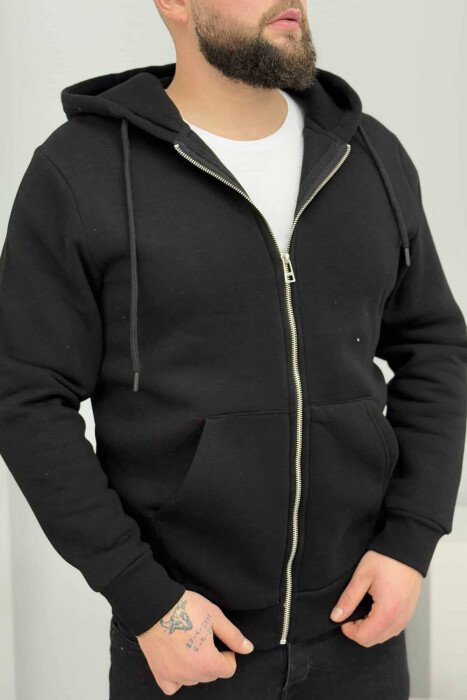 HOODED ONE COLOR MEN JACKET BLACK/ E ZEZE - KLAUDIO FASHION