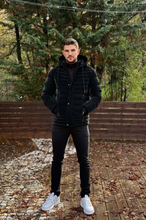 HOODED ONE COLOR MEN PUFFER JACKET BLACK/ E ZEZE - 1