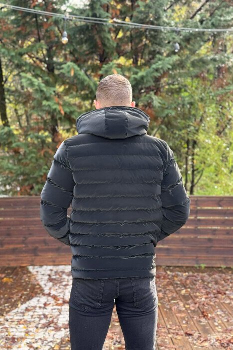 HOODED ONE COLOR MEN PUFFER JACKET BLACK/ E ZEZE - 4