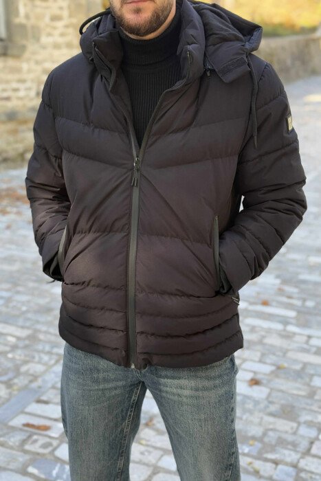 HOODED ONE COLOR MEN PUFFER JACKET BLACK/ E ZEZE - KLAUDIO FASHION