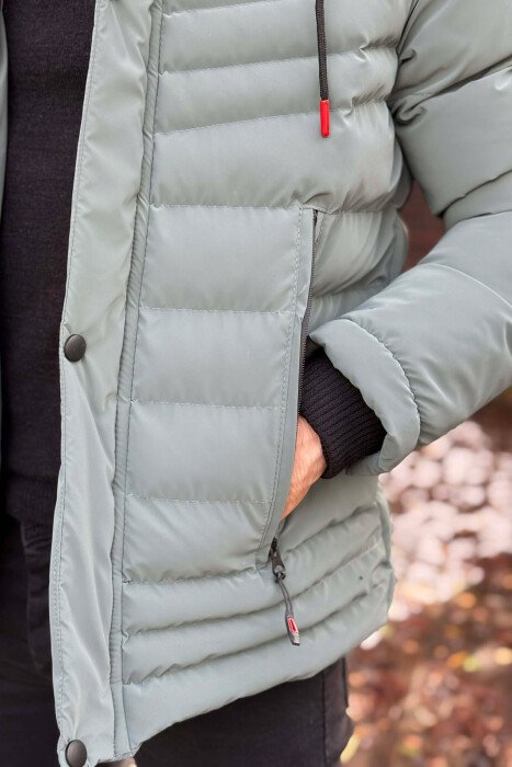 HOODED ONE COLOR MEN PUFFER JACKET BLUE STONE/GK - 6