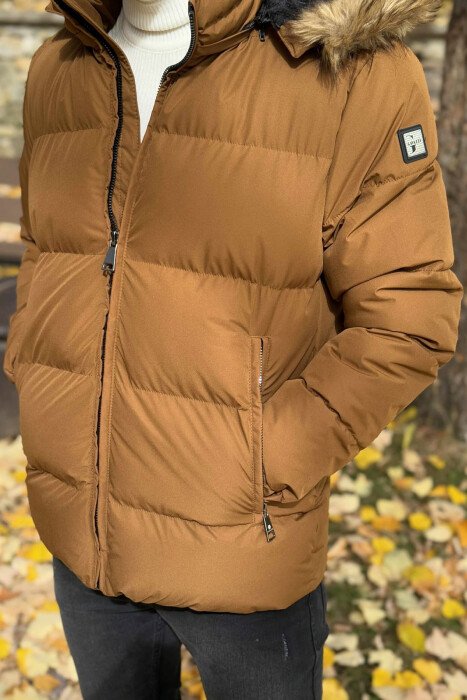 XHUP NJË NGJYRËSH ME PUSH DHE KAPUC PËR MESHKUJ NË NGJYRË KAFE - KLAUDIO FASHION