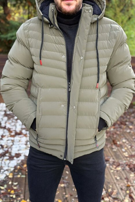 HOODED ONE COLOR MEN PUFFER JACKET GREEN/JESHILE 