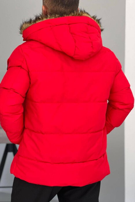 HOODED ONE COLOR MEN PUFFER JACKET RED/E KUQE - 3
