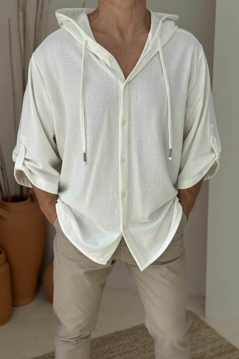 HOODED ONE COLOR MEN SHIRT CREAM/KREM - 1