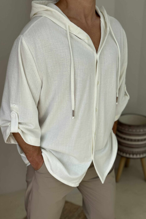 HOODED ONE COLOR MEN SHIRT CREAM/KREM - 3
