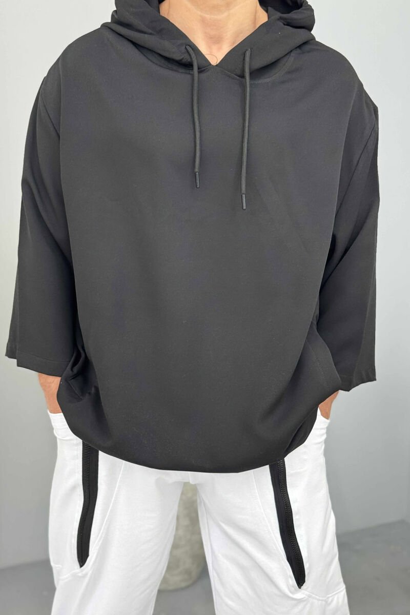 HOODED ONE COLOR MEN T-SHIRT BLACK/ E ZEZE - 2