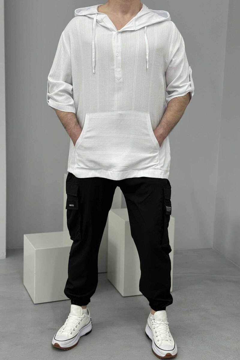 HOODED ONE COLOR MEN T-SHIRT WHITE-E BARDHE - 4