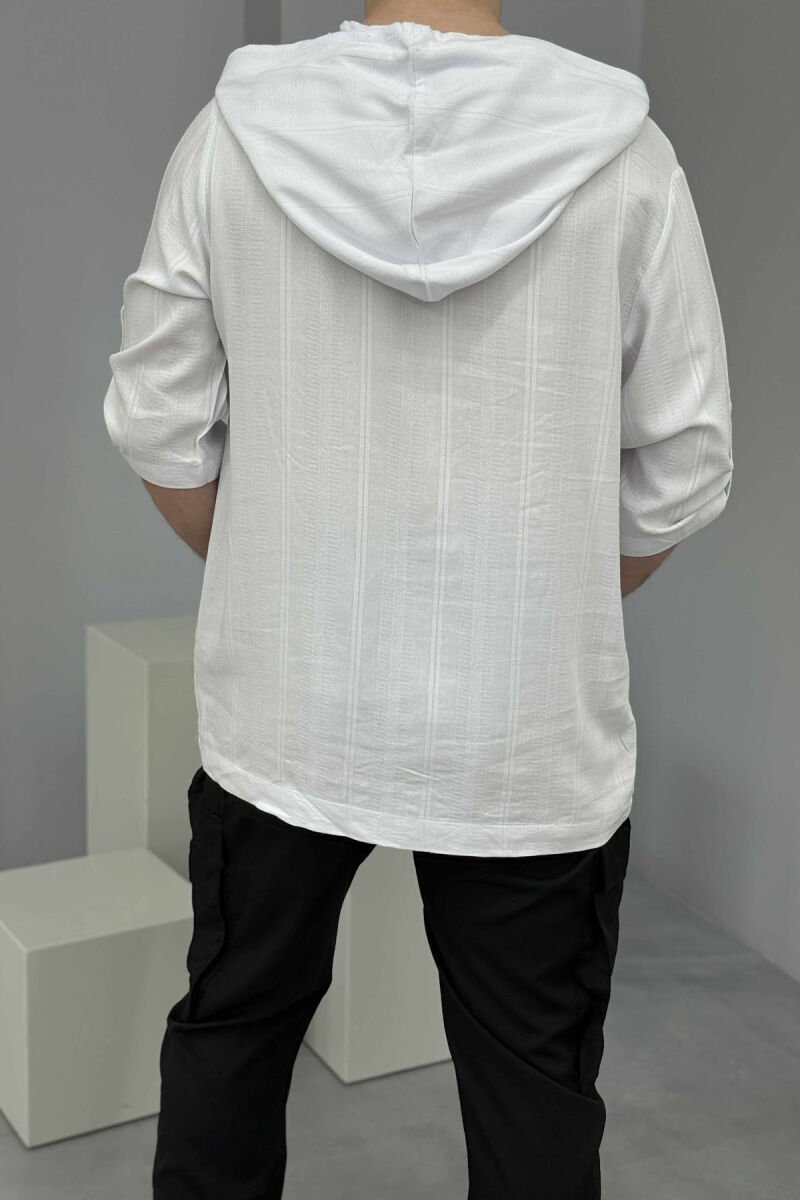 HOODED ONE COLOR MEN T-SHIRT WHITE-E BARDHE - 6