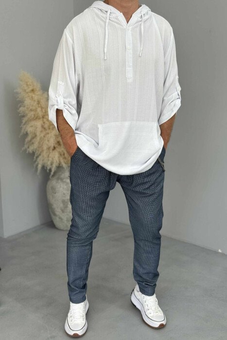 HOODED ONE COLOR MEN T-SHIRT WHITE-E BARDHE - KLAUDIO FASHION