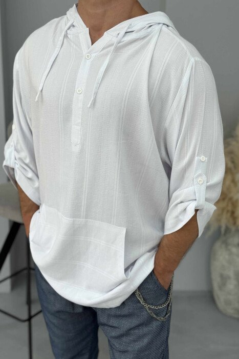 HOODED ONE COLOR MEN T-SHIRT WHITE-E BARDHE - 2