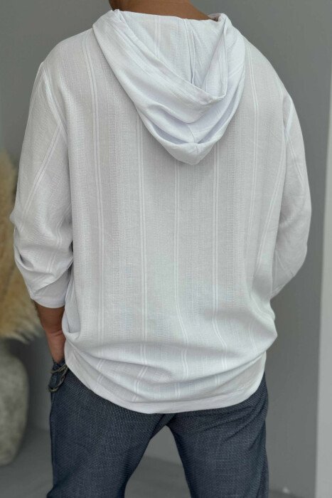 HOODED ONE COLOR MEN T-SHIRT WHITE-E BARDHE - 3