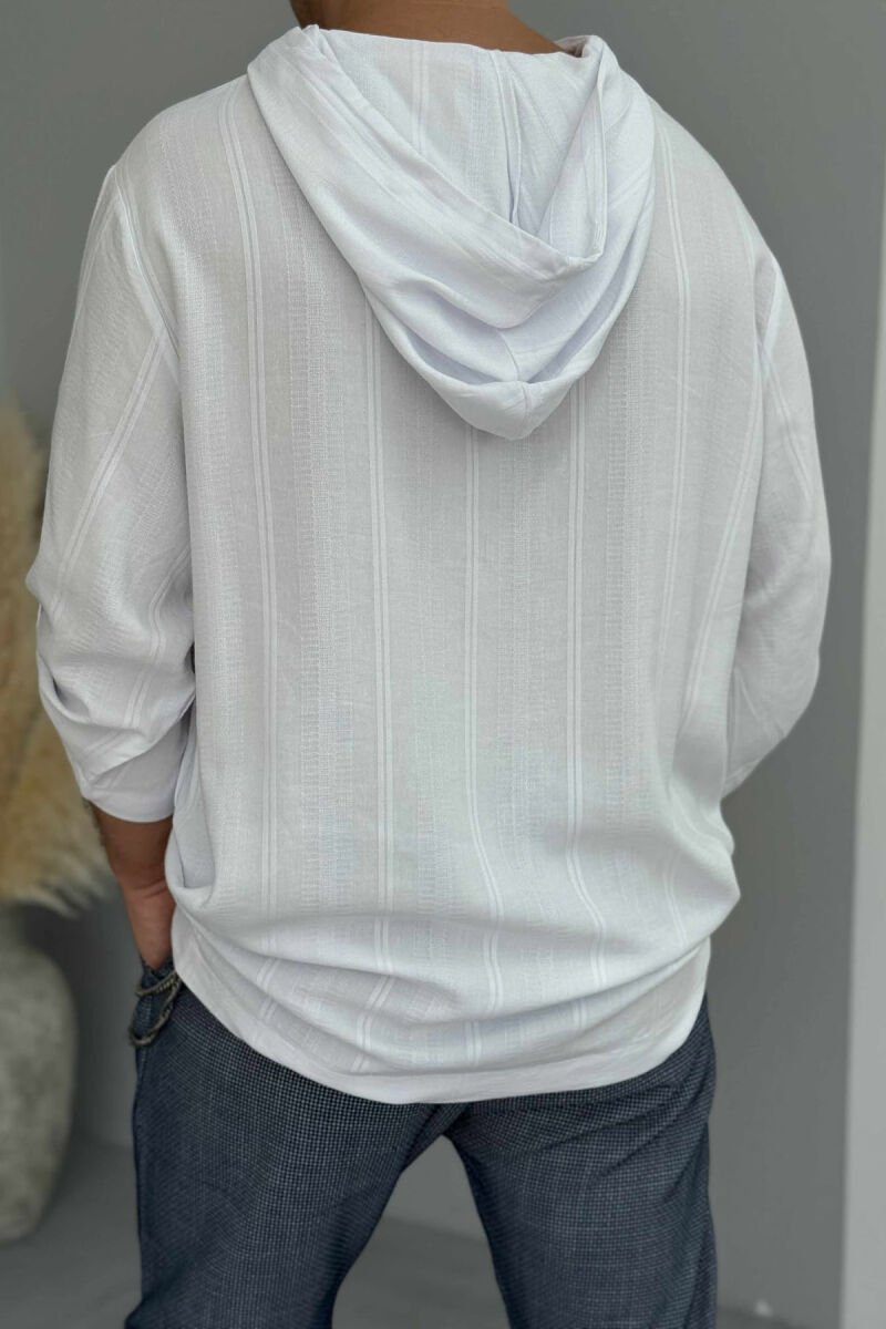 HOODED ONE COLOR MEN T-SHIRT WHITE-E BARDHE - 3