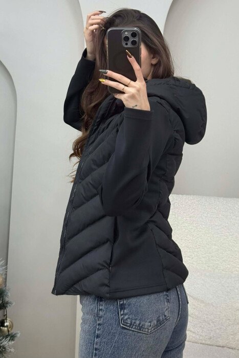 HOODED ONE COLOR WOMEN PUFFER JACKET BLACK/ E ZEZE - 1