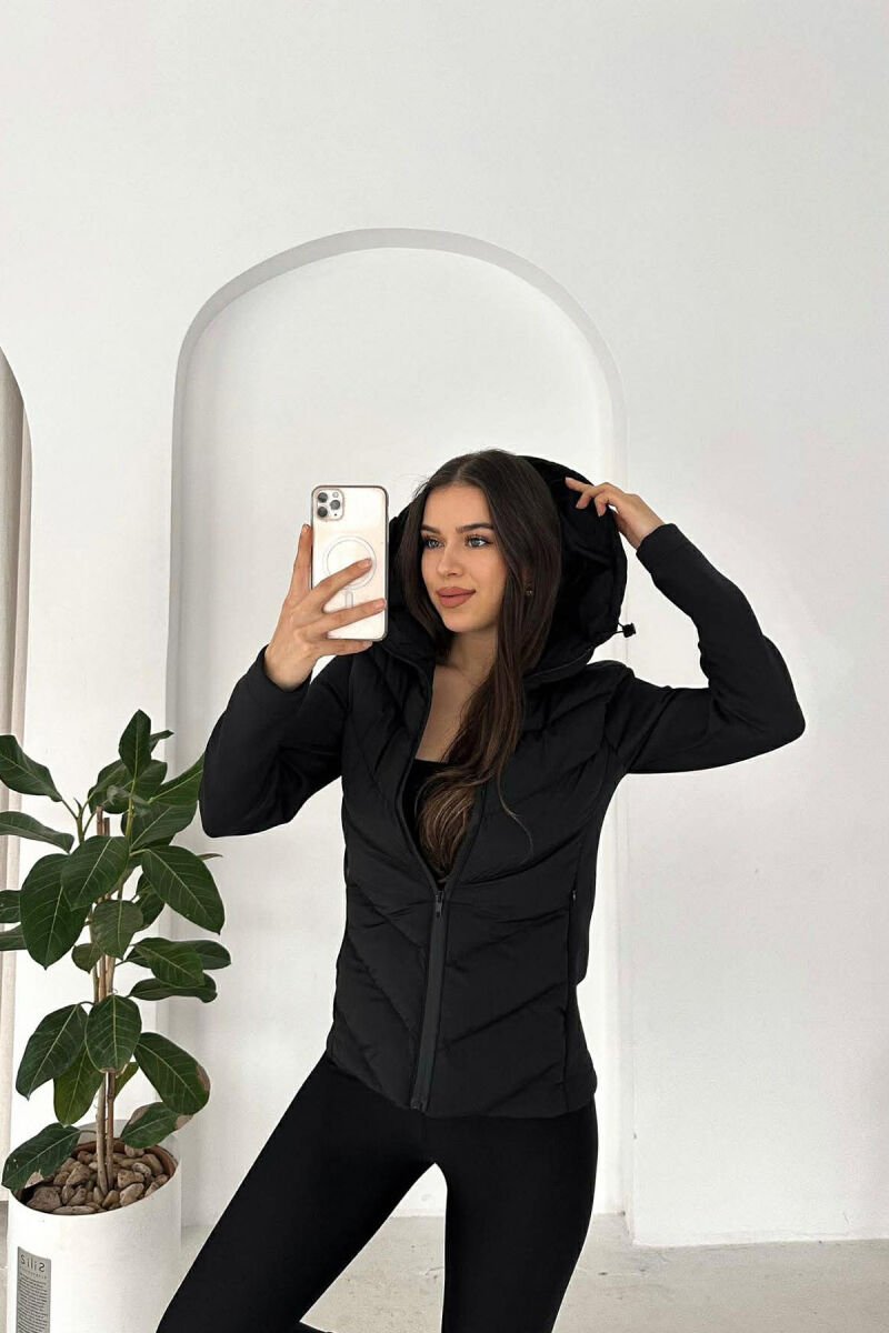 HOODED ONE COLOR WOMEN PUFFER JACKET BLACK/ E ZEZE - 6