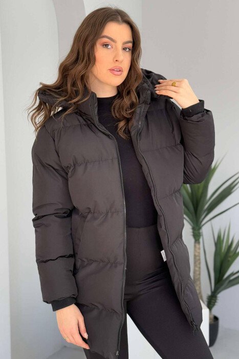 HOODED ONE COLOR WOMEN PUFFER JACKET BLACK/ E ZEZE - KLAUDIO FASHION