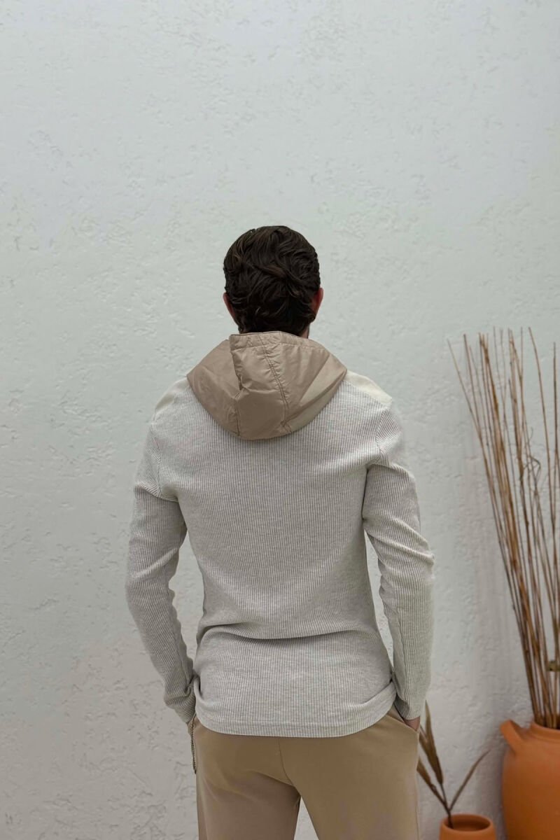 HOODED POCKET DETAIL ZIPPERED MEN SWEATSHIRT BEIGE/BEZHE - 4