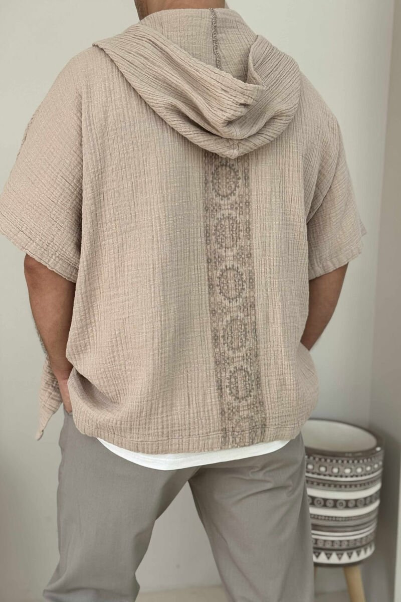 HOODED SHORT SLEEVES MEN SHIRT BEIGE/BEZHE - 3