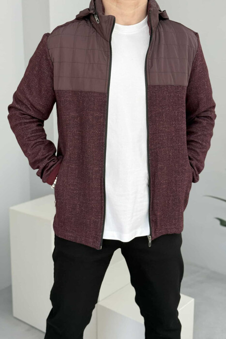 HOODED SIMPLE LIGHT MEN JACKET BURGUNDY/VISHNJE - KLAUDIO FASHION