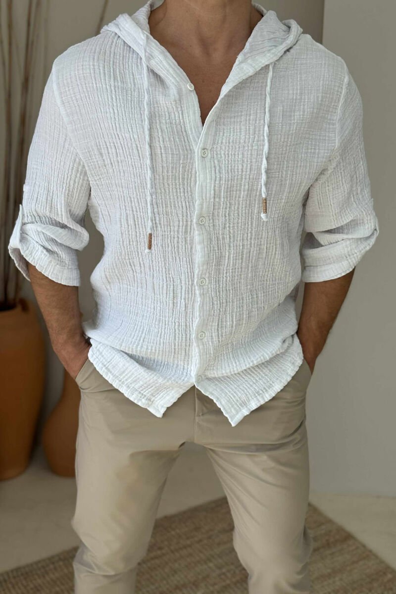 HOODED SIMPLE MEN SHIRT WHITE-E BARDHE - 1