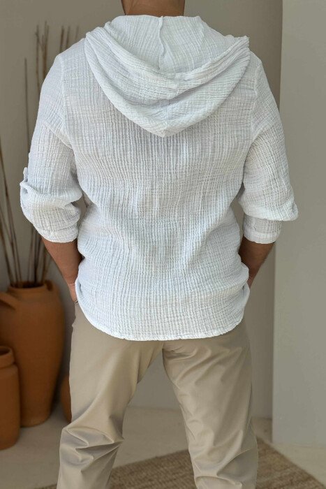 HOODED SIMPLE MEN SHIRT WHITE-E BARDHE - 2