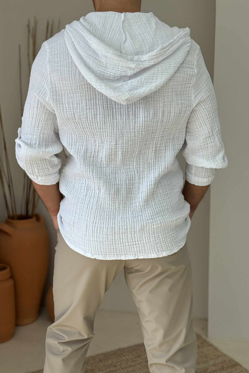 HOODED SIMPLE MEN SHIRT WHITE-E BARDHE - 2