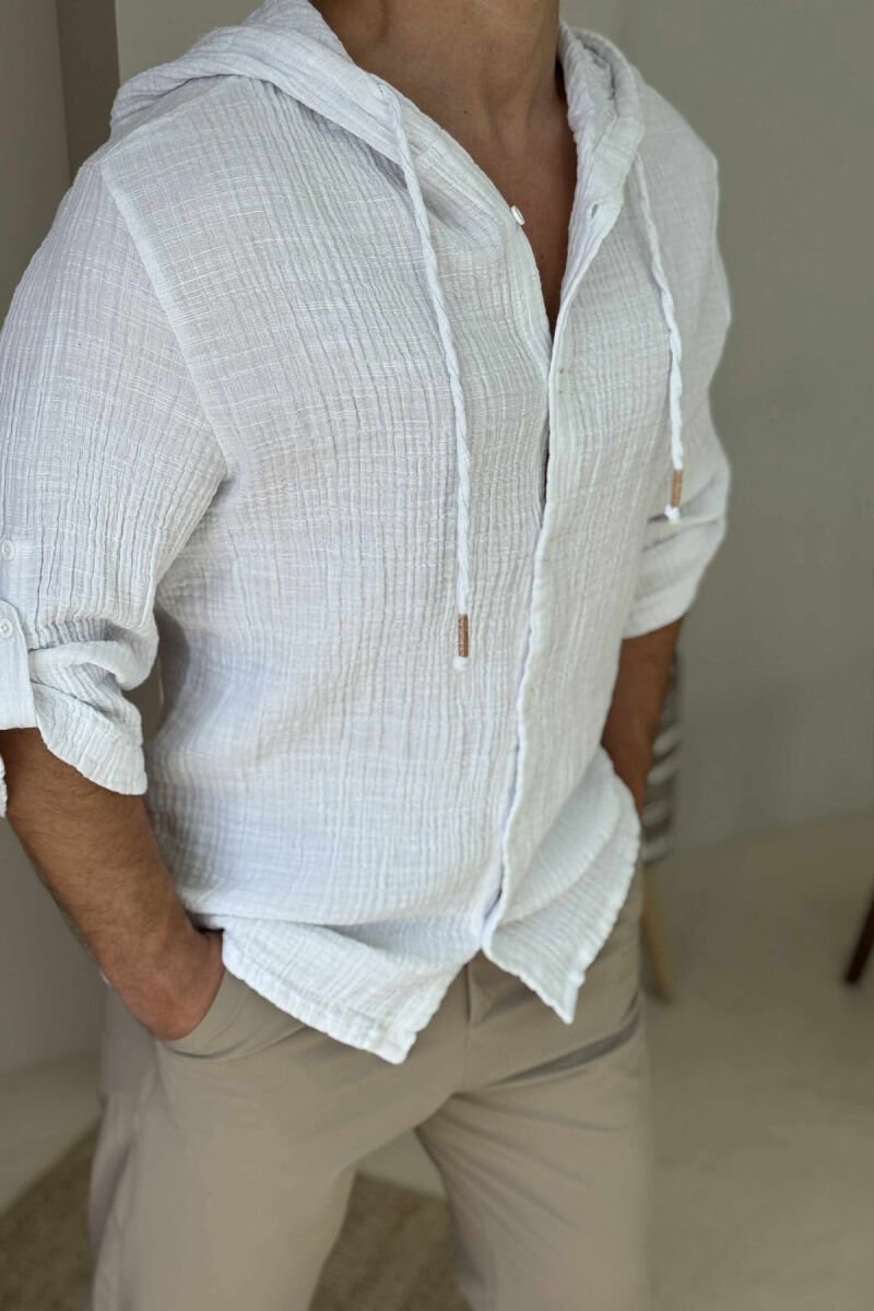 HOODED SIMPLE MEN SHIRT WHITE-E BARDHE - 3