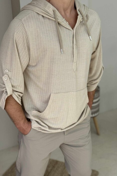HOODED SIMPLE MEN T-SHIRT BEIGE/BEZHE - 2