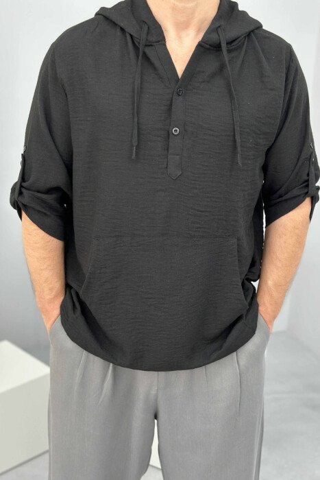 HOODED SIMPLE MEN T-SHIRT BLACK/ E ZEZE - 3
