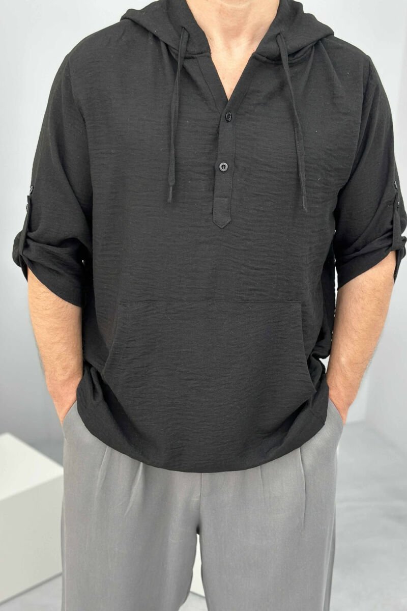 HOODED SIMPLE MEN T-SHIRT BLACK/ E ZEZE - 3