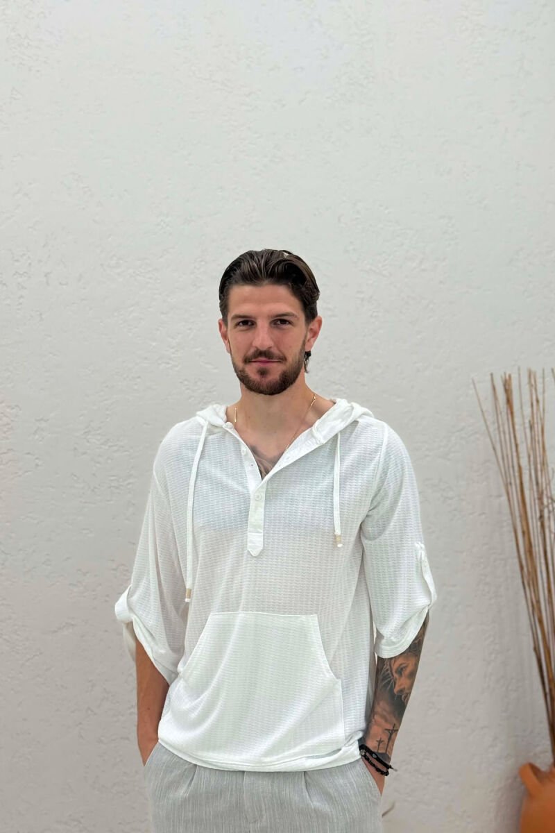 HOODED SIMPLE MEN T-SHIRT WHITE-E BARDHE - 1