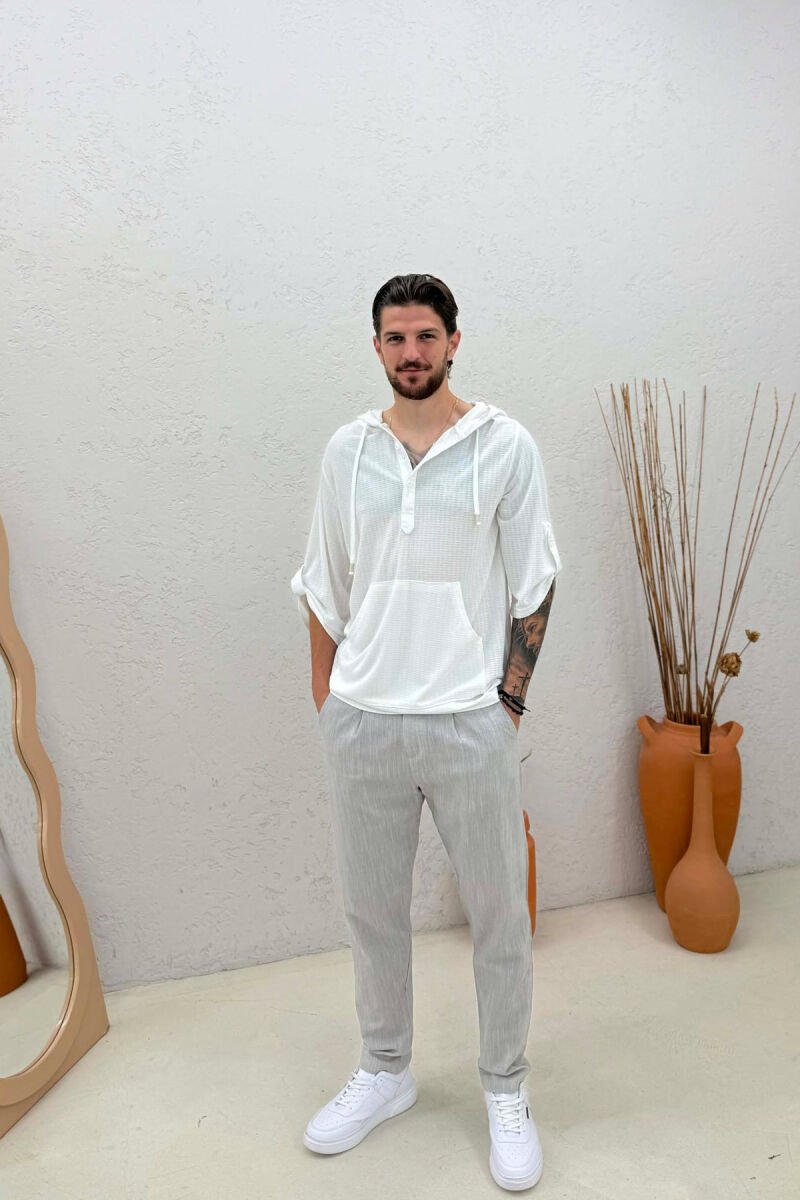 HOODED SIMPLE MEN T-SHIRT WHITE-E BARDHE - 3