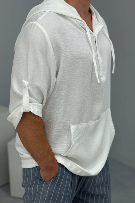 HOODED SIMPLE MEN T-SHIRT WHITE-E BARDHE - 2