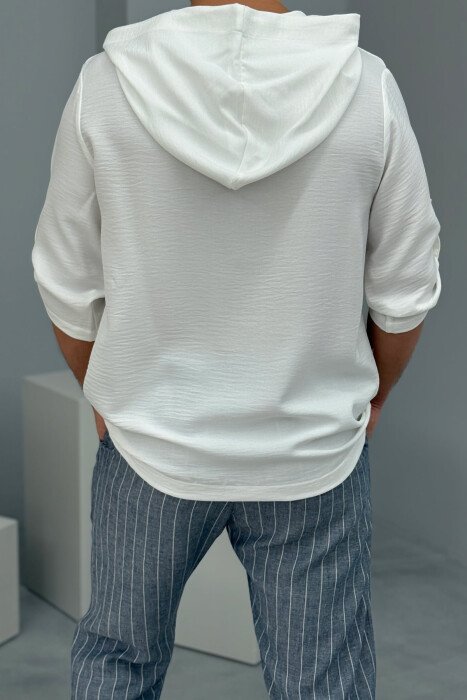 HOODED SIMPLE MEN T-SHIRT WHITE-E BARDHE - 3