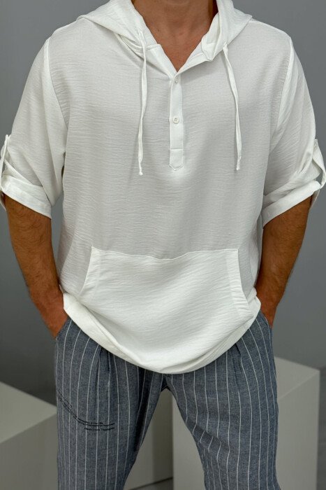 HOODED SIMPLE MEN T-SHIRT WHITE-E BARDHE - 4