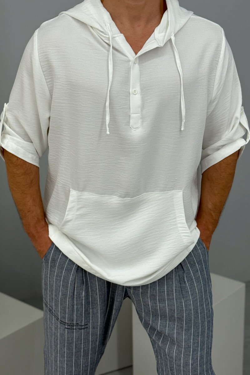 HOODED SIMPLE MEN T-SHIRT WHITE-E BARDHE - 4