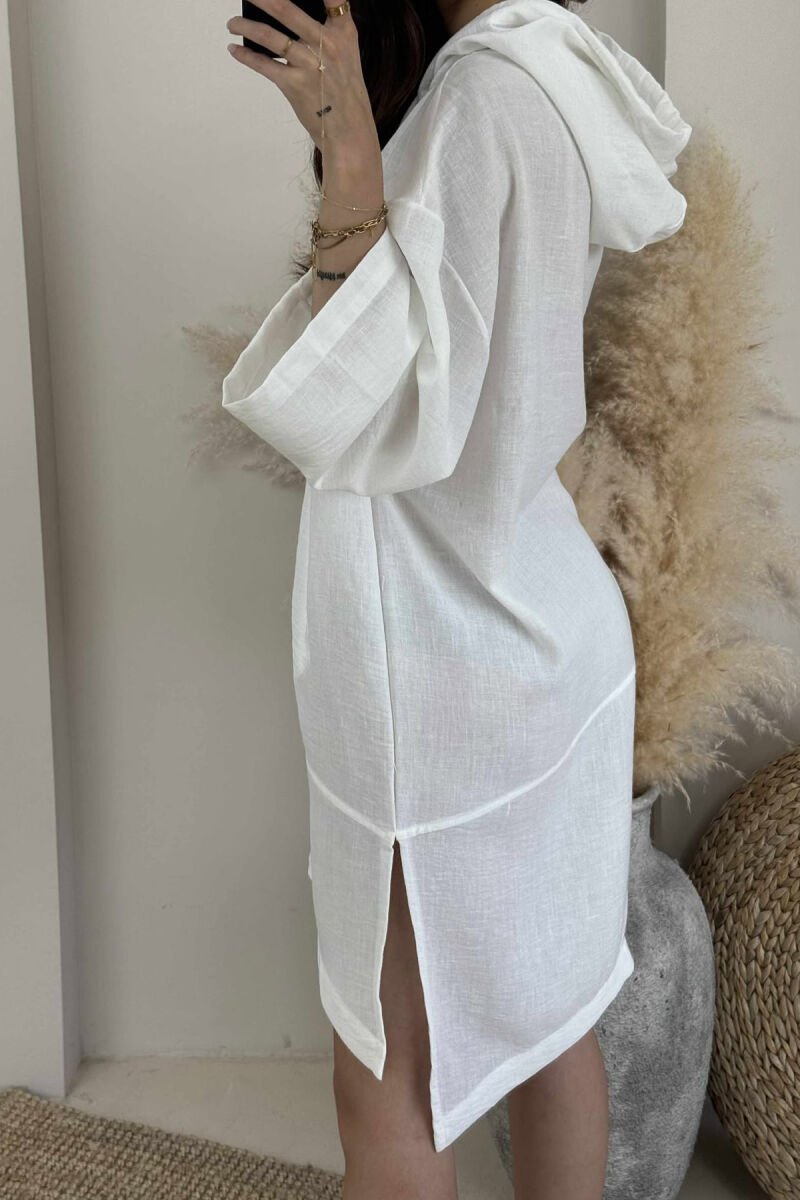 HOODED SIMPLE WOMEN DRESS WHITE-E BARDHE - 4