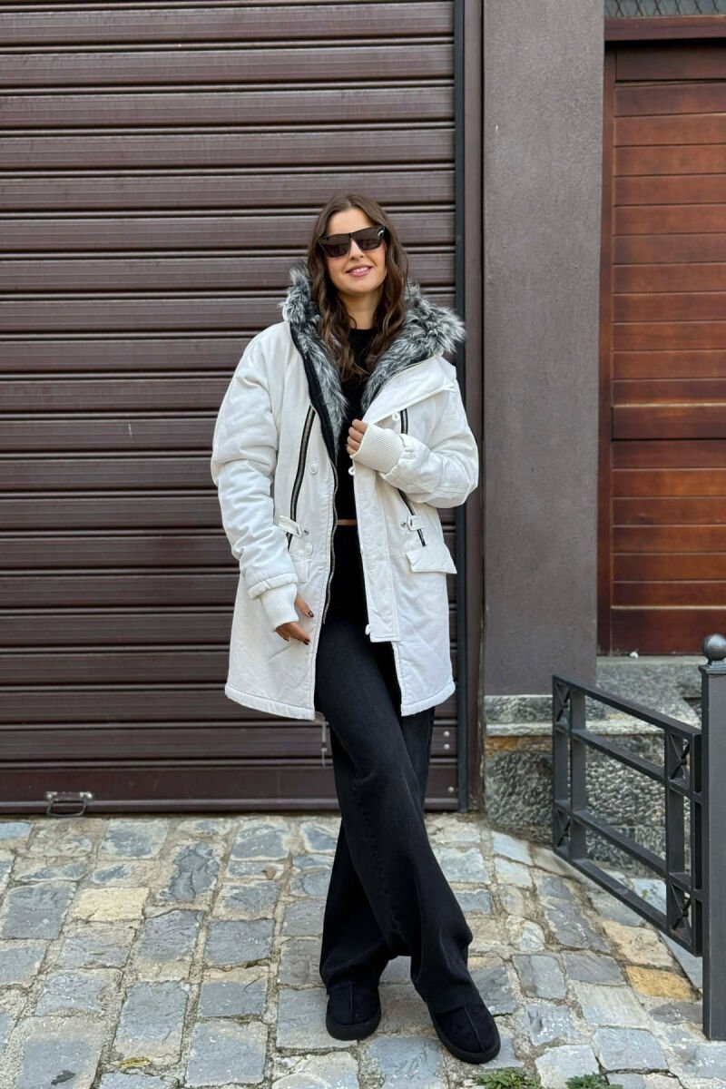 HOODED SIMPLE WOMEN PUFFER JACKET WHITE-E BARDHE - 1