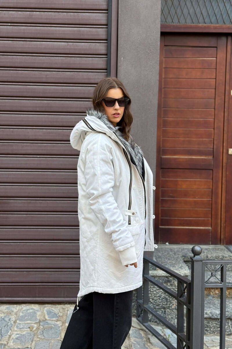 HOODED SIMPLE WOMEN PUFFER JACKET WHITE-E BARDHE - 2